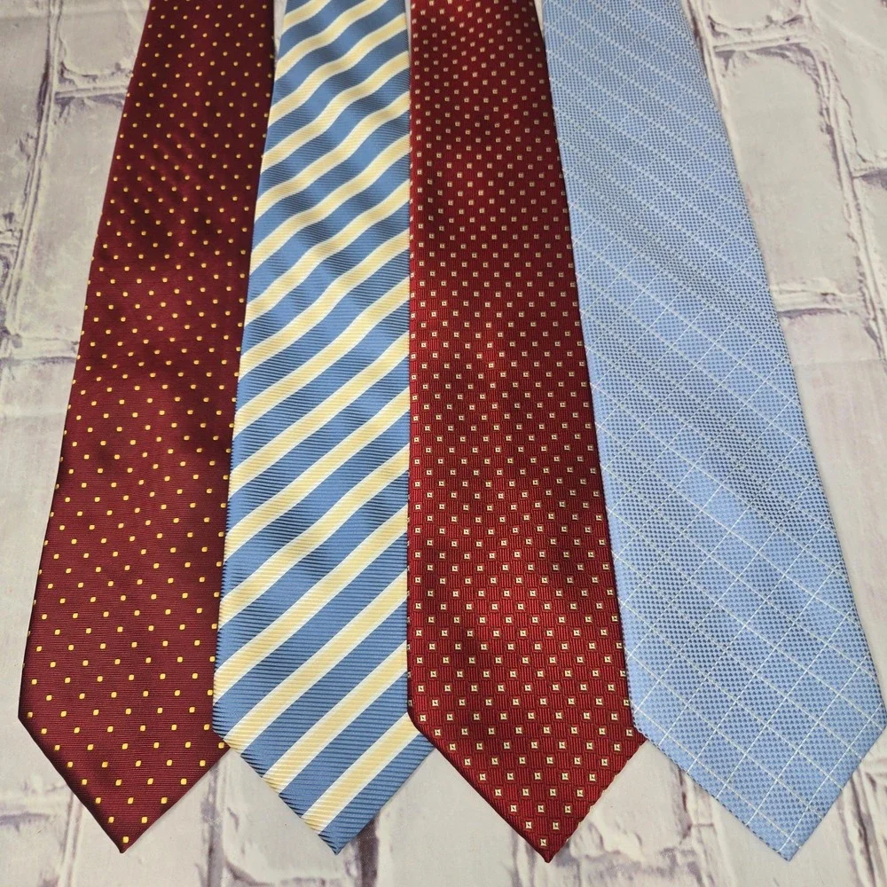Lot of 4 Salvatore Ferragamo Paul Smith Ties Burgundy Blue Silk Designer Lot Men